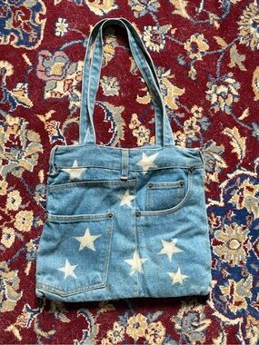 Denim Star Print Tote Bag - Blue